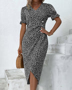Cassiopeia | Floral Wrap Midi Dress with V-Neck for Women
