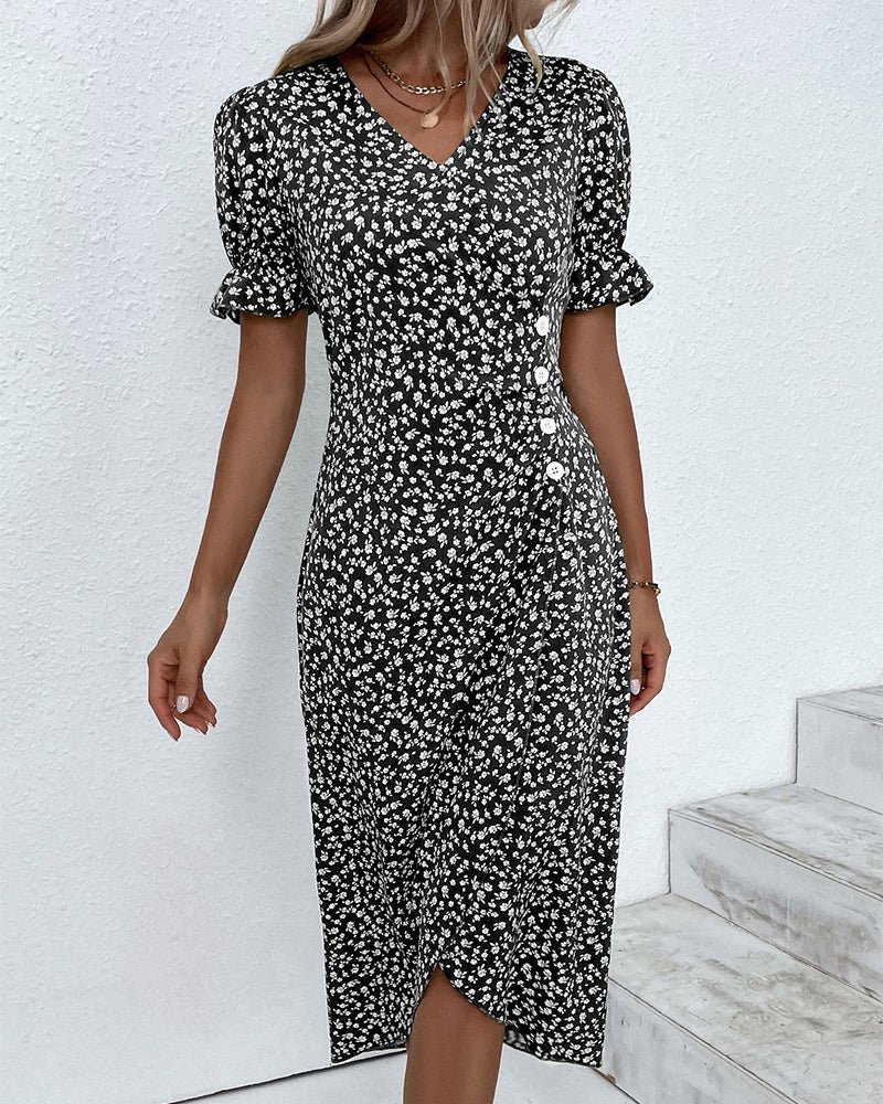Cassiopeia | Floral Wrap Midi Dress with V-Neck for Women