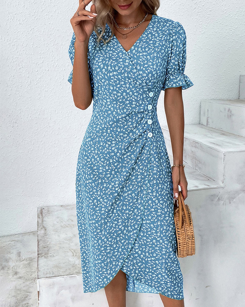 Cassiopeia | Floral Wrap Midi Dress with V-Neck for Women