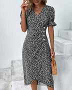 Cassiopeia | Floral Wrap Midi Dress with V-Neck for Women