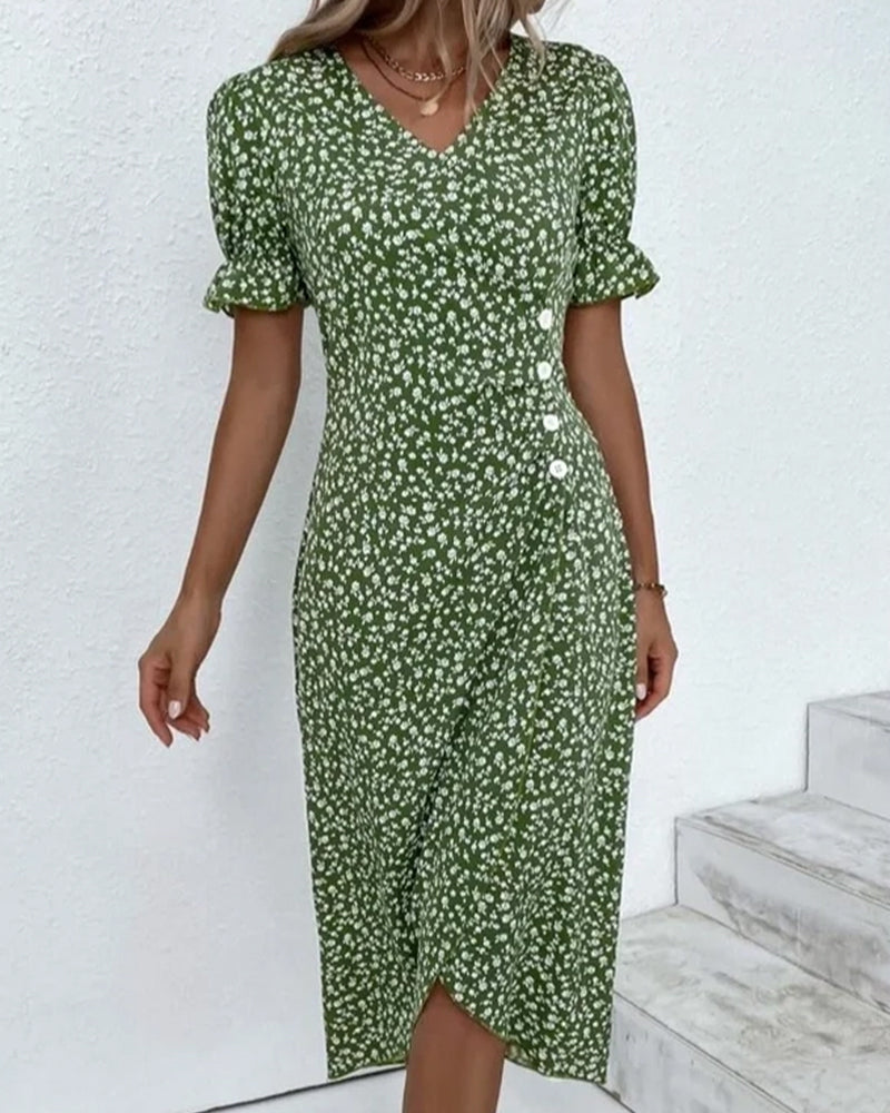 Cassiopeia | Floral Wrap Midi Dress with V-Neck for Women