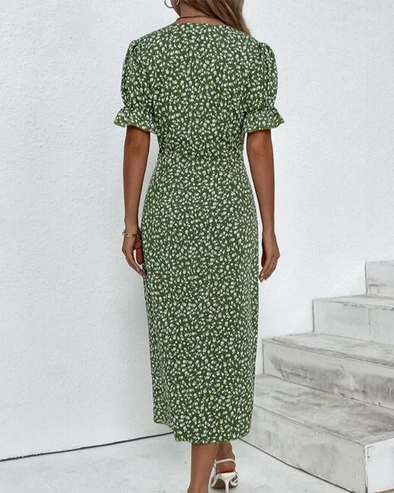Cassiopeia | Floral Wrap Midi Dress with V-Neck for Women