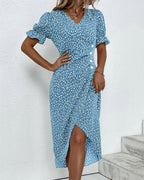Cassiopeia | Floral Wrap Midi Dress with V-Neck for Women