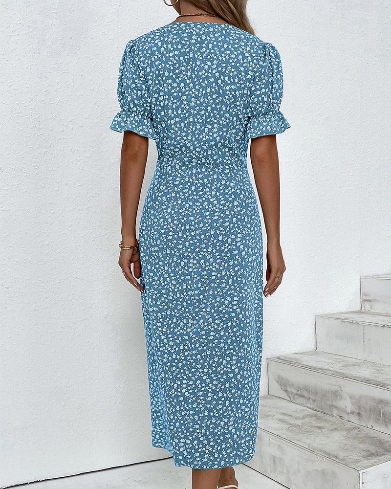 Cassiopeia | Floral Wrap Midi Dress with V-Neck for Women