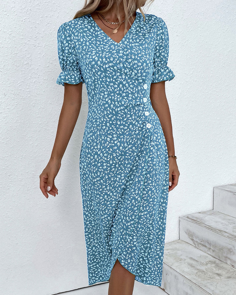 Cassiopeia | Floral Wrap Midi Dress with V-Neck for Women
