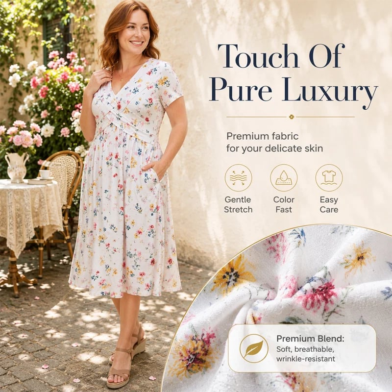 Women's V-Neck Floral Print Dress with Twist Waist