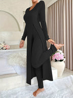 Designer Round Neck Split Long Sleeve Top and Pants