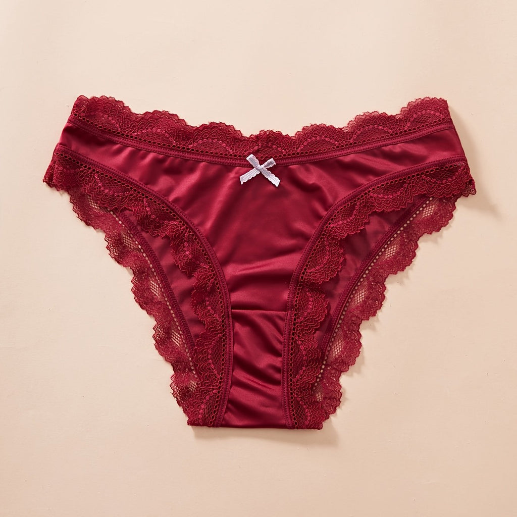 [Lace Trim Briefs] Women's Plus Size Slip-Through Patchwork Lace Trim Elegant Sexy Close-Fitting Comfortable Soft Briefs