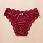 [Lace Trim Briefs] Women's Plus Size Slip-Through Patchwork Lace Trim Elegant Sexy Close-Fitting Comfortable Soft Briefs