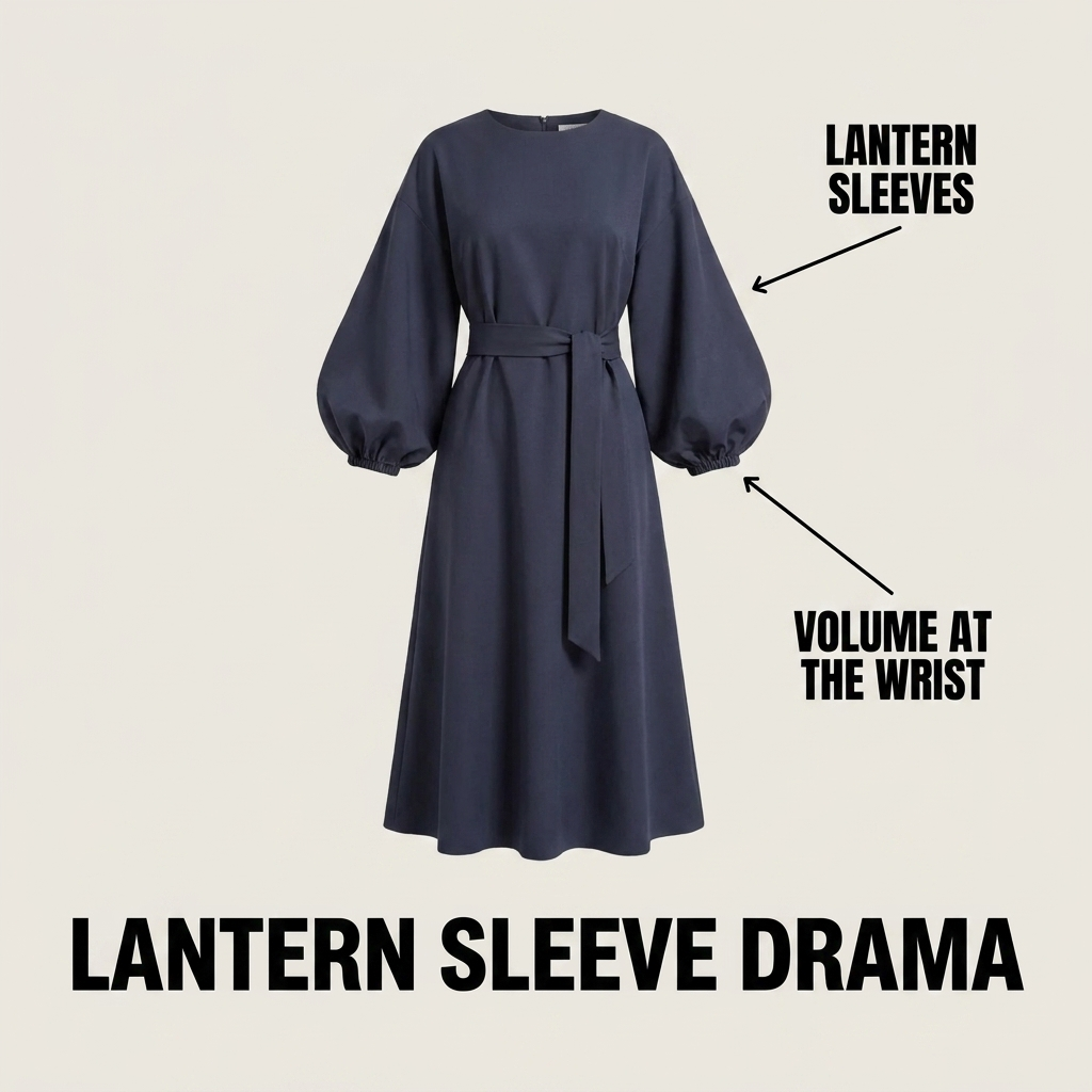 Laurel | Belted Midi Dress with Lantern Sleeves for Women