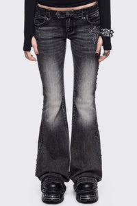 Zwarte Wijde Jeans met Vleugeldetail
