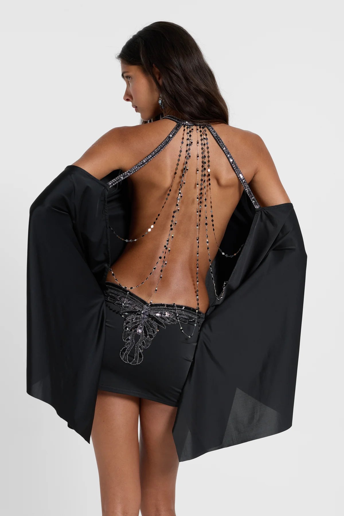 Midnight Crystal Cutout Mini Dress