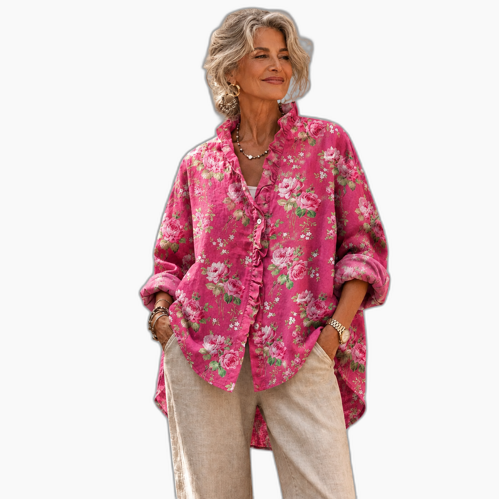 Lilla | Pink Rose Print Ruffle Tunic