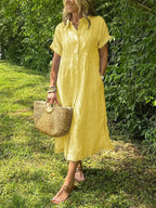 Striped Button-Down Midi Shirt Dress for Women
