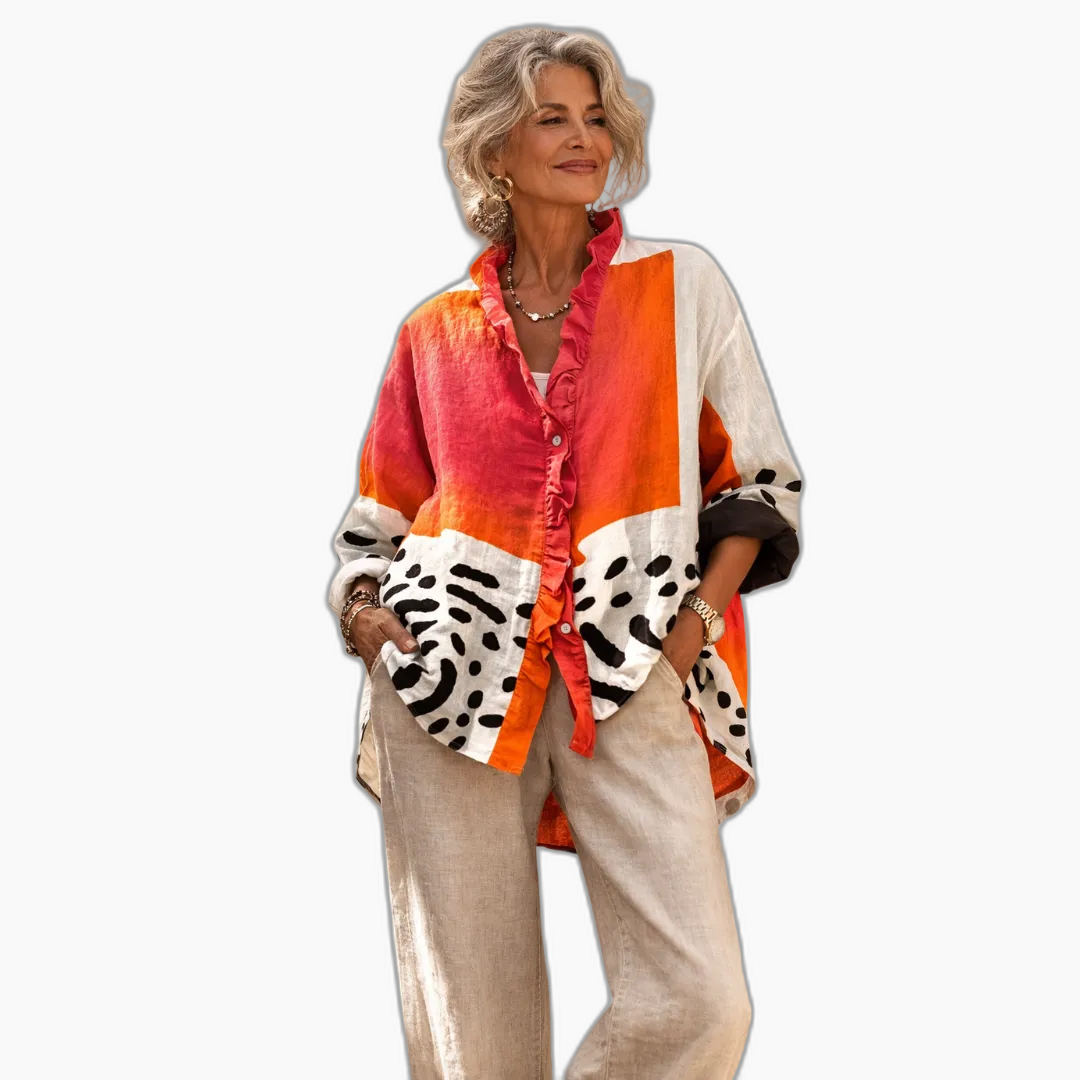 Olga | Orange Colorblock Ruffle Tunic