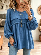 Women's Textured Crinkle Ruffle Babydoll Tunic Blouse