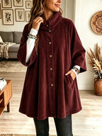 Women's Stand Collar Oversized Corduroy Poncho Coat
