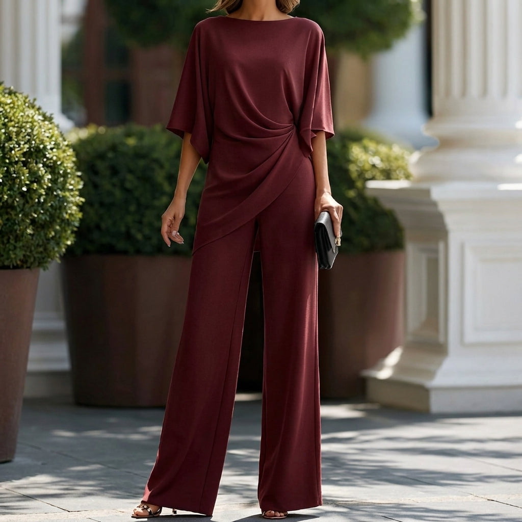 Gabriela | Draped Blouse and Wide-Leg Trousers Set