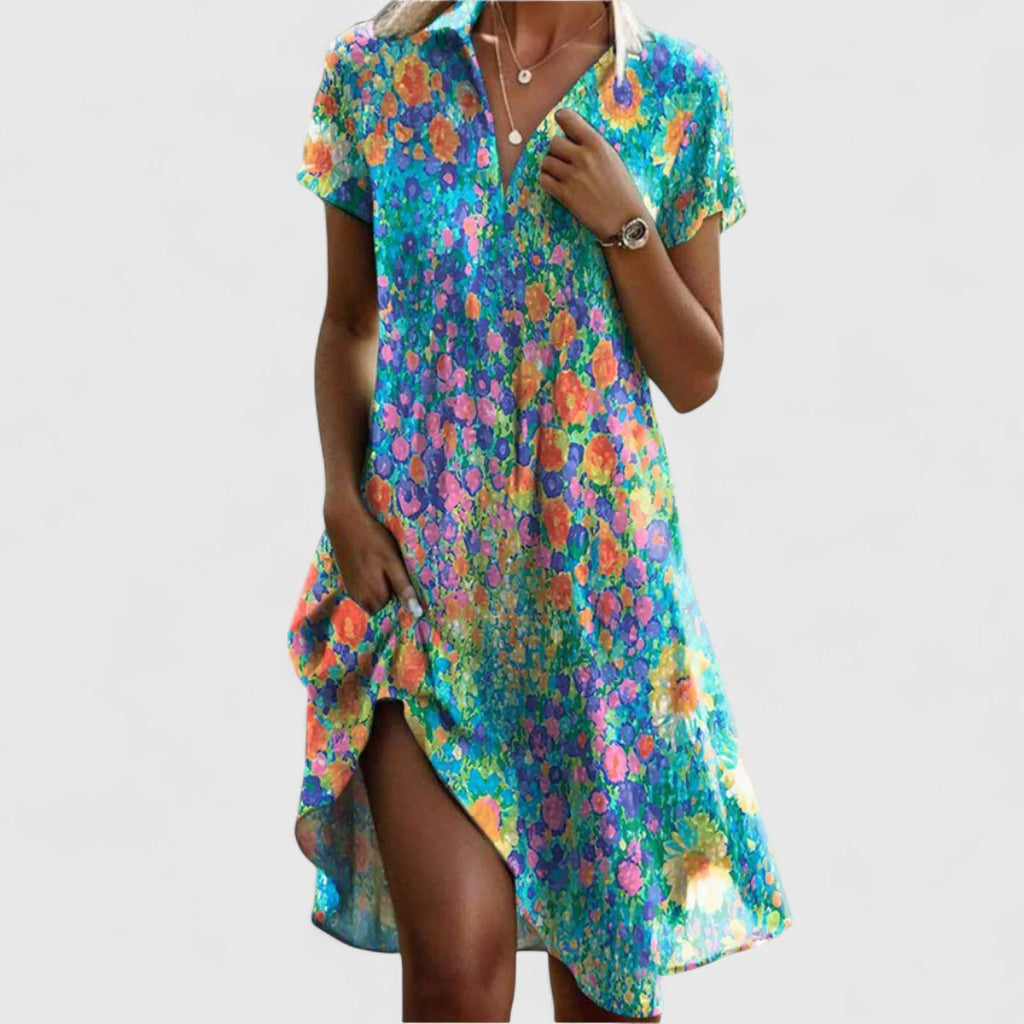 Sabrina | Short Sleeve A-Line Midi Dress for Women