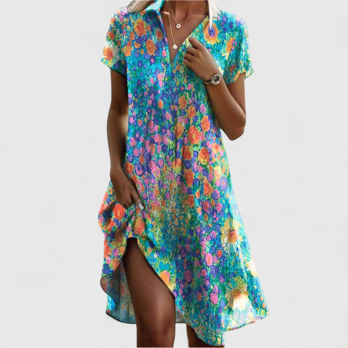 Sabrina | Short Sleeve A-Line Midi Dress for Women