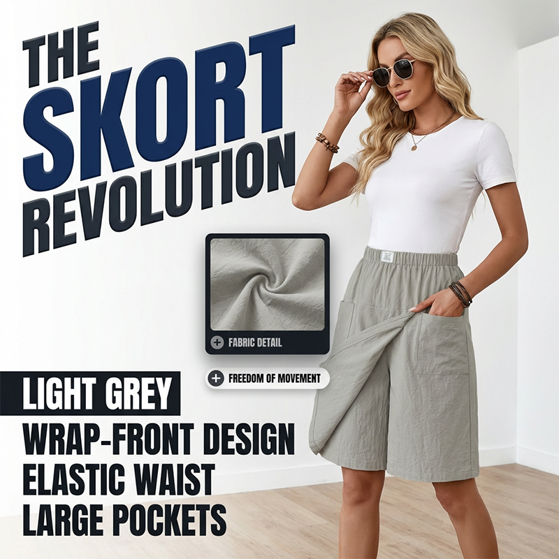 Women's Casual Elastic Waist Wrap Skort