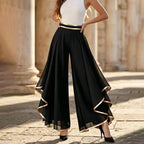 Elegant Flowy Wide-Leg Pants with Gold Trim