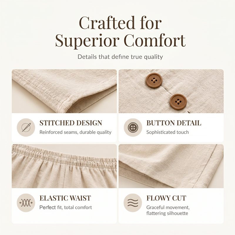 Women's Rich Linen-Blend Sleeveless Button Top and Loose Pants Set