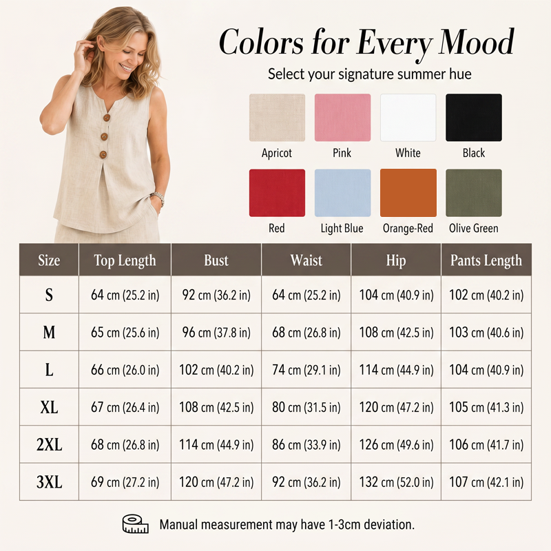 Women's Rich Linen-Blend Sleeveless Button Top and Loose Pants Set