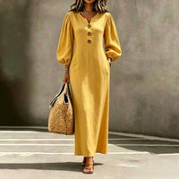 Elegante Marineblauwe Maxi-jurk met Pofmouwen