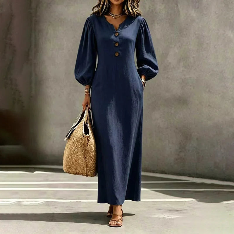 Navy Puff Sleeve Dress