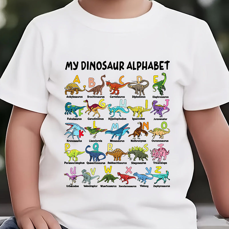 Children's T-shirt with Dinosaur and Letter Prints