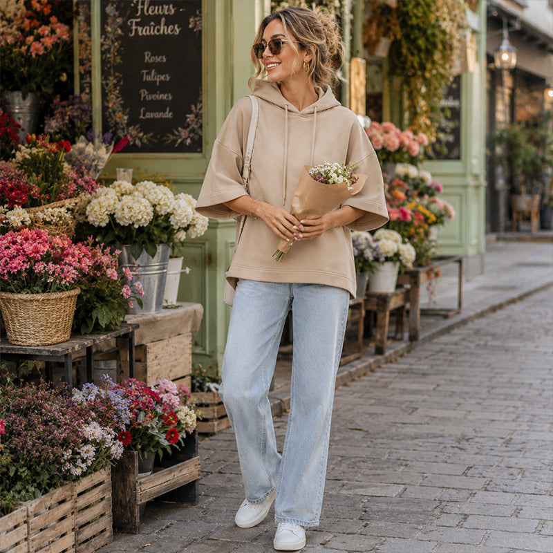 Loose Fit Wide Sleeve Hoodie Casual Sweatshirt
