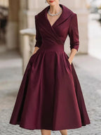 Wrap Midi Dress with V-Neck for Women