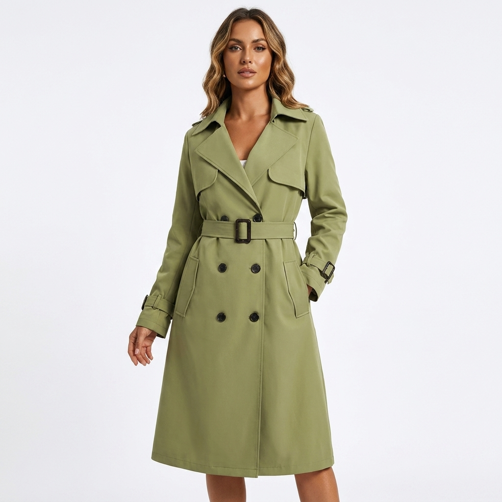 Women's Trench Coat With Double Breasted & Tie Cuff | Long Belted