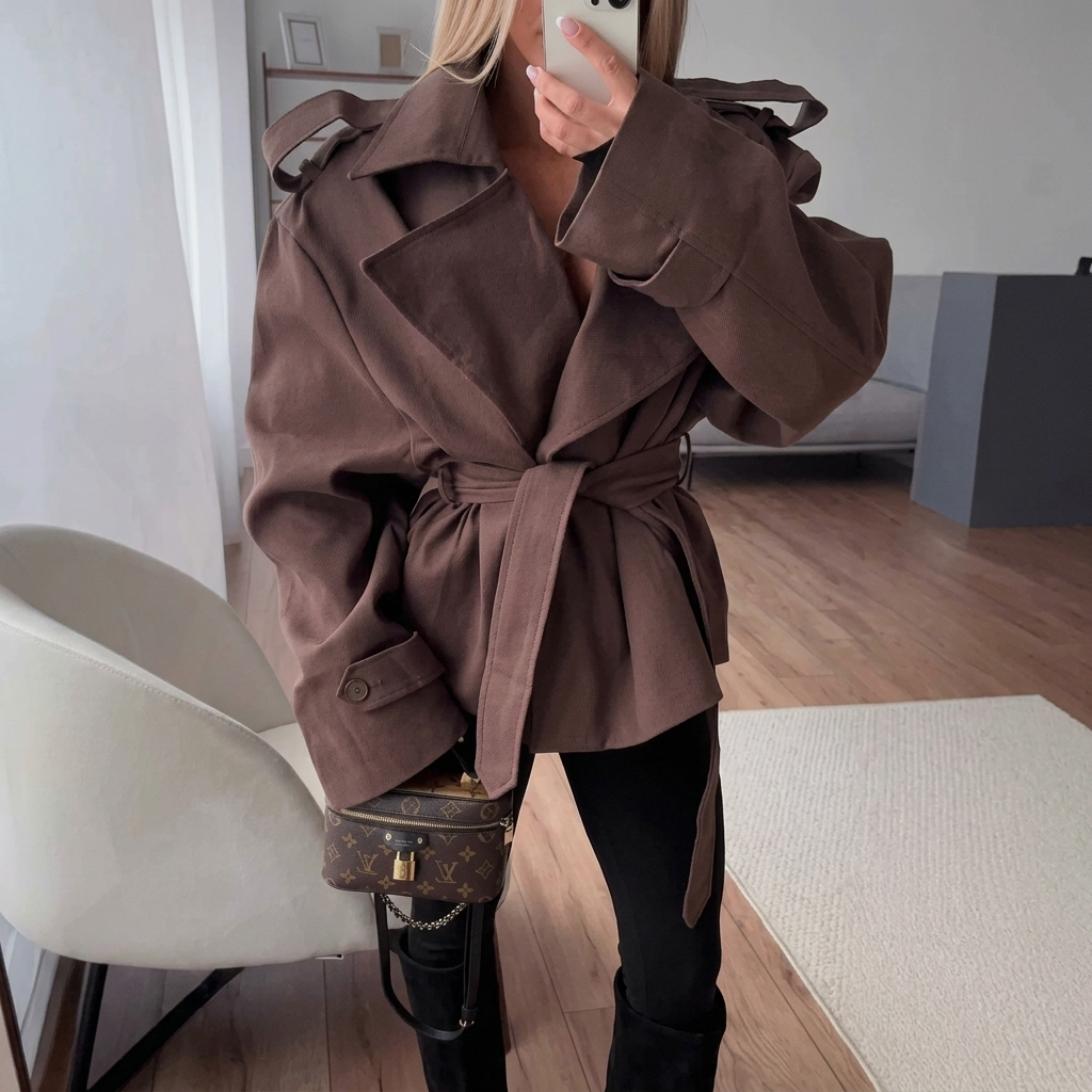Women's Trench Coat With Self Tie Belt | Oversized